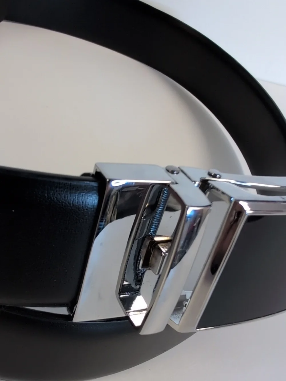 Men's Black Bonded Leather Ratchet Belt Silver Slide Buckle Adjustable 34-36